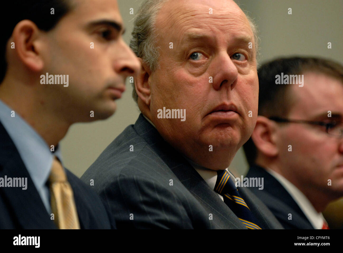 May 23, 2007 - Washington, DC, USA - JOHN DOWD, lawyer for Monica Goodling, former Justice Department liaison to the White House, listens to Goodling's testimony before the House Judiciary committee about her role in the firing of US attorneys in late 2006 and early 2007. Goodling denied taken a maj Stock Photo