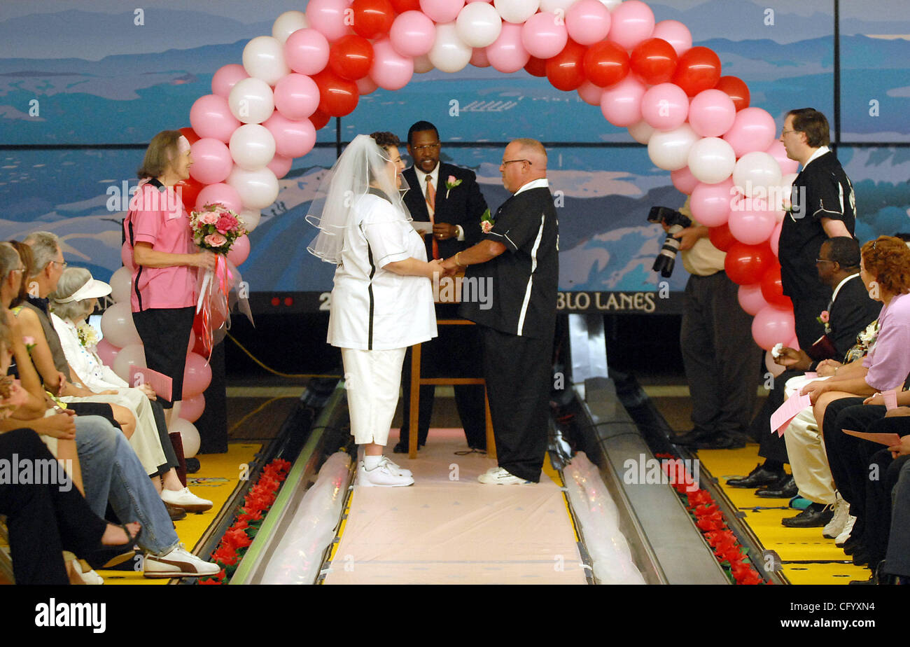 Michael Coleman And Gayle Heckman Both Of Vallejo Exchange Vows On Sunday June 3 2007 At Diablo Lanes In Concord Calif The Happy Couple Both Wore Bowling Shirts Michael Coleman Is Described