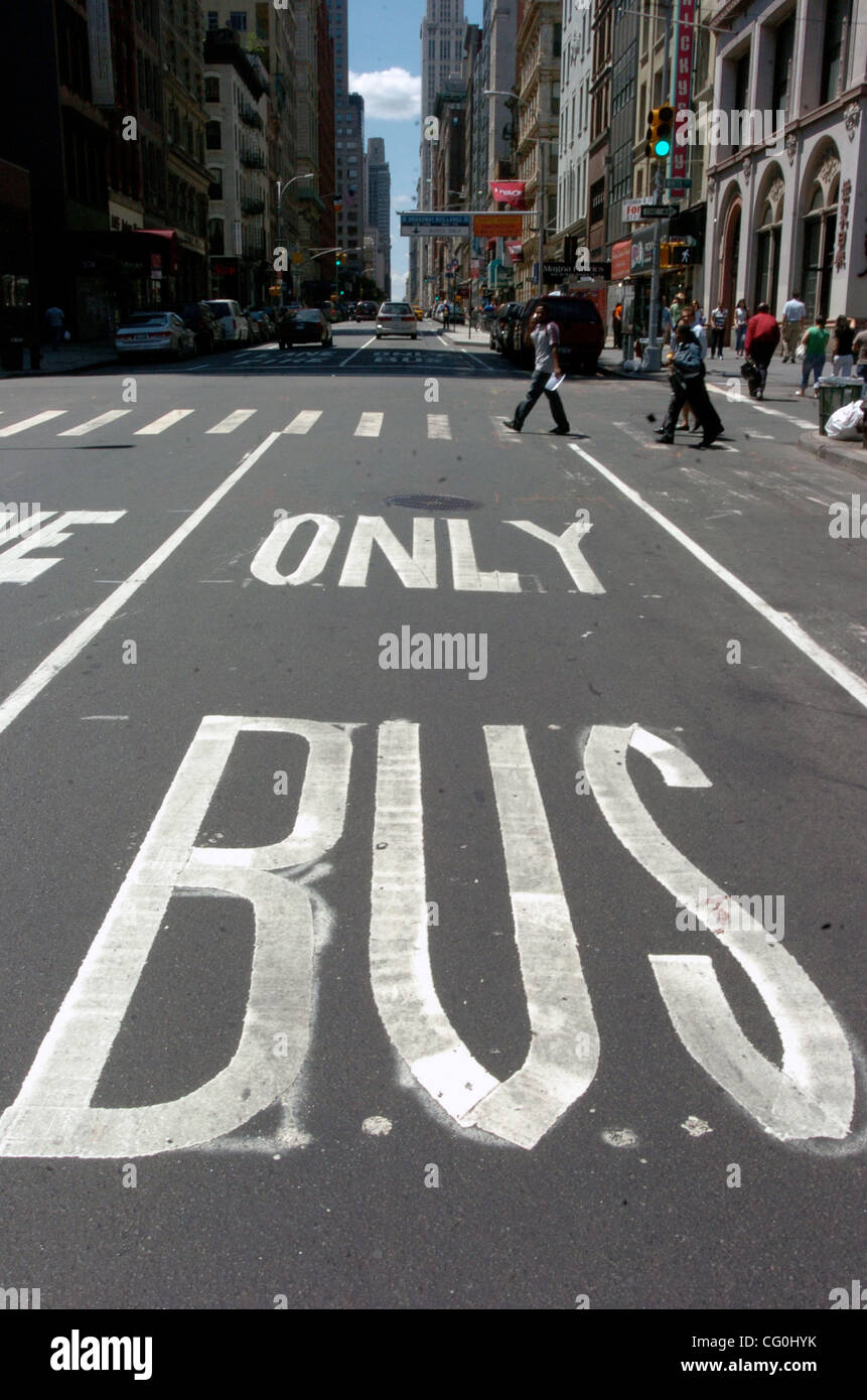 The Bus Only lane along Broadway. "Bus Bulb", a new islandlike bus