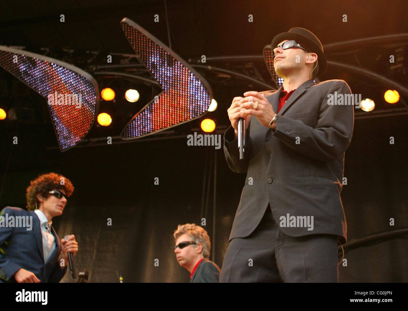 Jul 04, 2007 - Stockholm, SWEDEN - ADAM YAUCH (MCA), MICHAEL DIAMOND (Mike D) & ADAM HOROVITZ (Ad-rock) as musicians the 'Beastie Boys' perform live in concert at Grona Lund in Stockholm (Credit Image: © Ryan Noble/ZUMA Press) Stock Photo