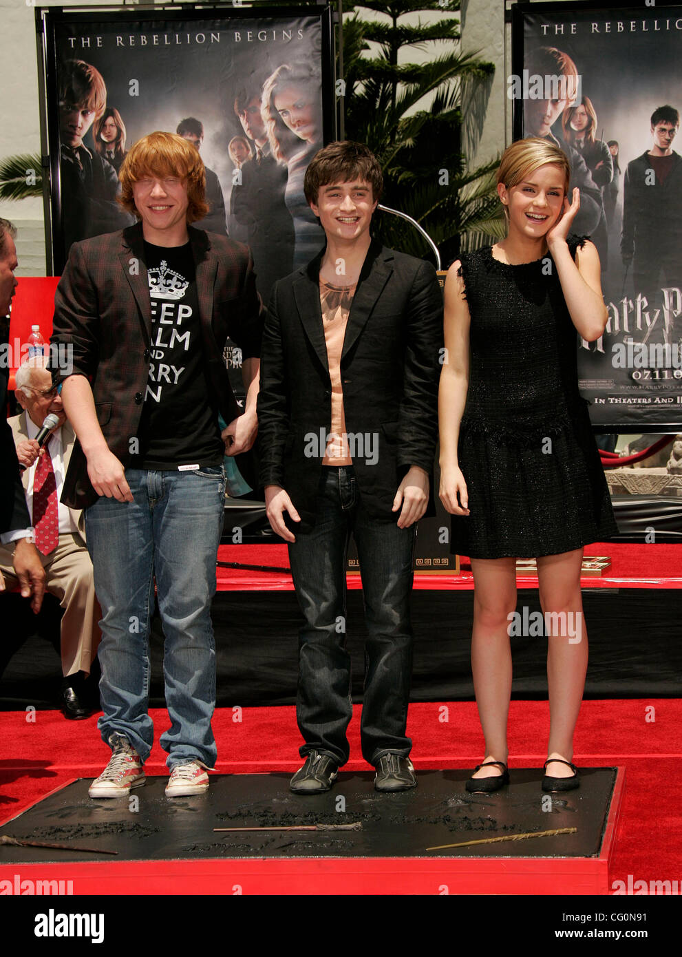 Jul 09, 2007 - Hollywood, CA, USA - Actors RUPERT GRINT, DANIEL RADCLIFFE  and EMMA WATSON at the hand footprint and wand ceremony in front of the  Grauman's Chinese Theatre in Hollywood. (