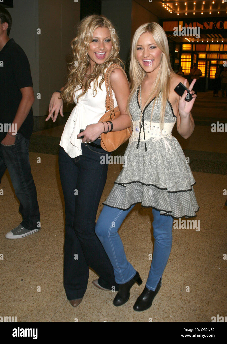 Jul 10, 2007 - New York, NY, USA - ALY and AJ (ALYSON RENAE 'ALY' MICHALKA and AMANDA JOY 'AJ' MICHALKA) respectively leave MTV studios in Times Square after their appearance on 'TRL'. (Credit Image: © Dan Herrick/KPA-ZUMA/ZUMA Press) Stock Photo