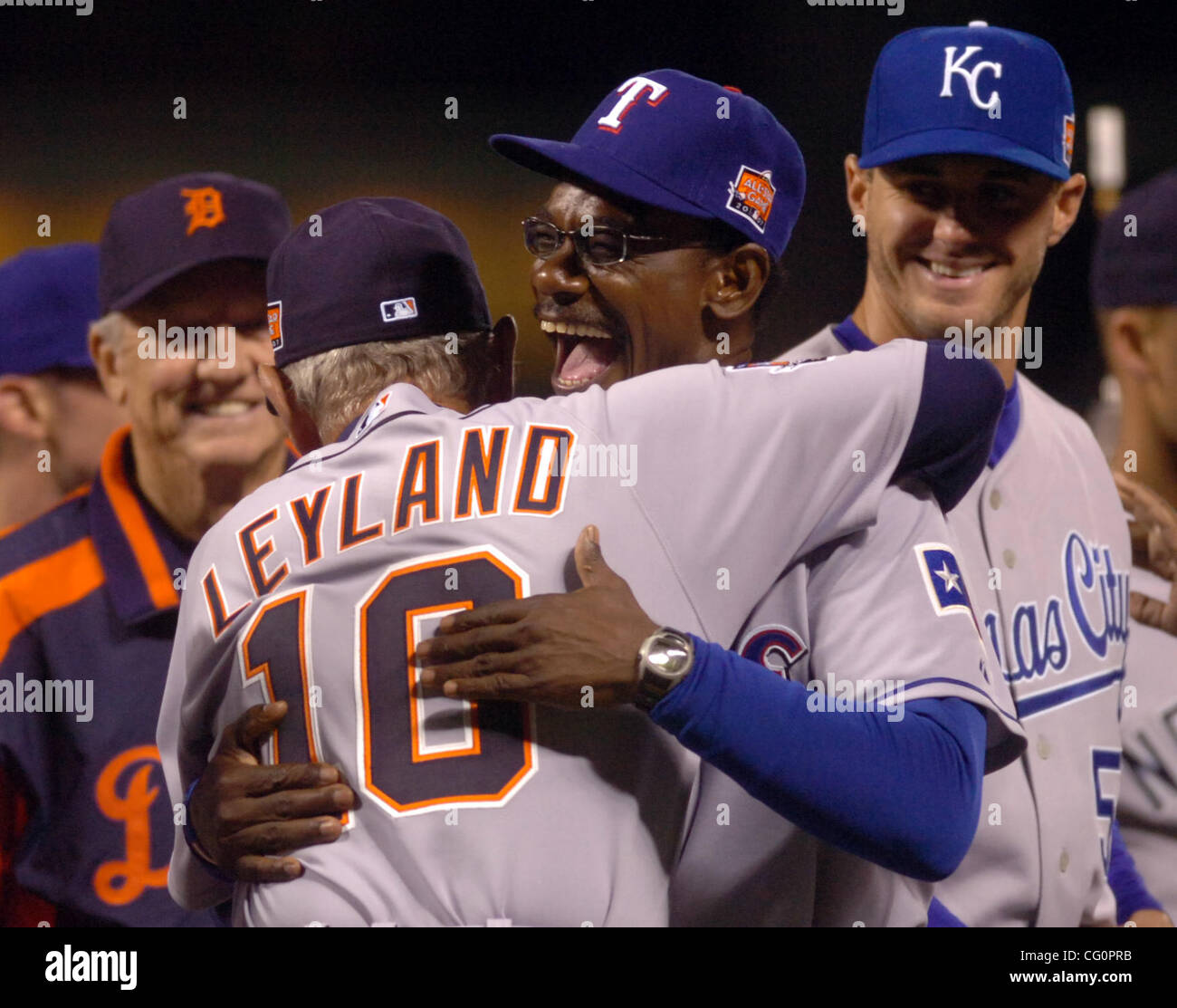 Texas Ranger Manager and American League Coach, Ron Washington, hugs