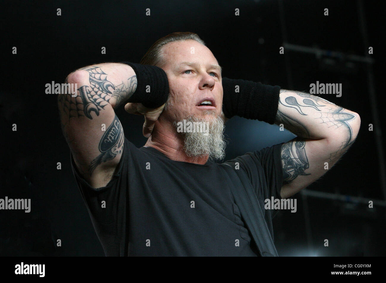 The leader of Metallica rock group James Hetfield in the concert in Moscow. July 18, 2007 Stock Photo