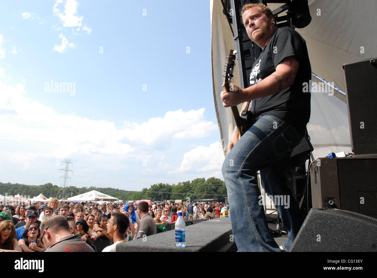 Jul. 23, 2007; Charlotte, NC USA; Guitarist MIKE GOLLA of the band The Starting Line performs live as part of the 13th annual Vans Warped Tour that took place at the Verizon Wireless Amphitheater located in Charlotte. Mandatory Credit: Photo by Jason Moore (©) Copyright 2007 by Jason Moore Stock Photo