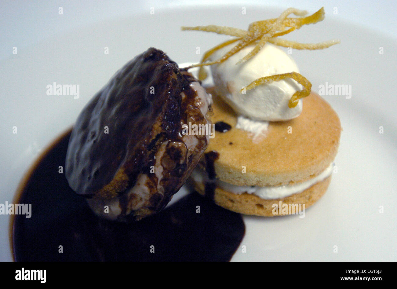 If you head to the recently opened Gigi restaurant in Lafayette, Calif., you'll be able to taste such treats as this dessert featuring two ice cream sandwiches -- chocolate-chip smore and limoncello. Chef Jeffrey Amber of San Francisco recently opened Gigi on Brown Avenue where local favorite Cafe B Stock Photo