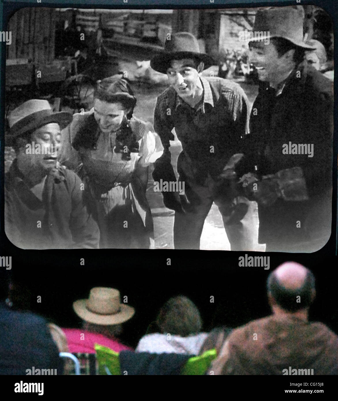 A large group of people attend the outdoor viewing of the movie "The