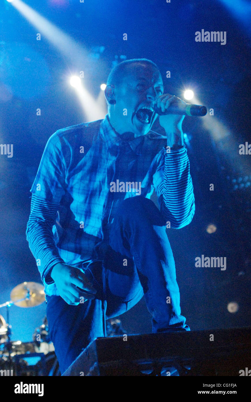 Aug. 13, 2007  Raleigh, NC; USA, Singer CHESTER BENNINGTON of the band Linkin Park performs live as the 2007 Projekt Revolution Tour makes a stop at Walnut Creek Amphitheatre located in Raleigh.  Copyright 2007 Jason Moore. Mandatory Credit: Jason Moore Stock Photo