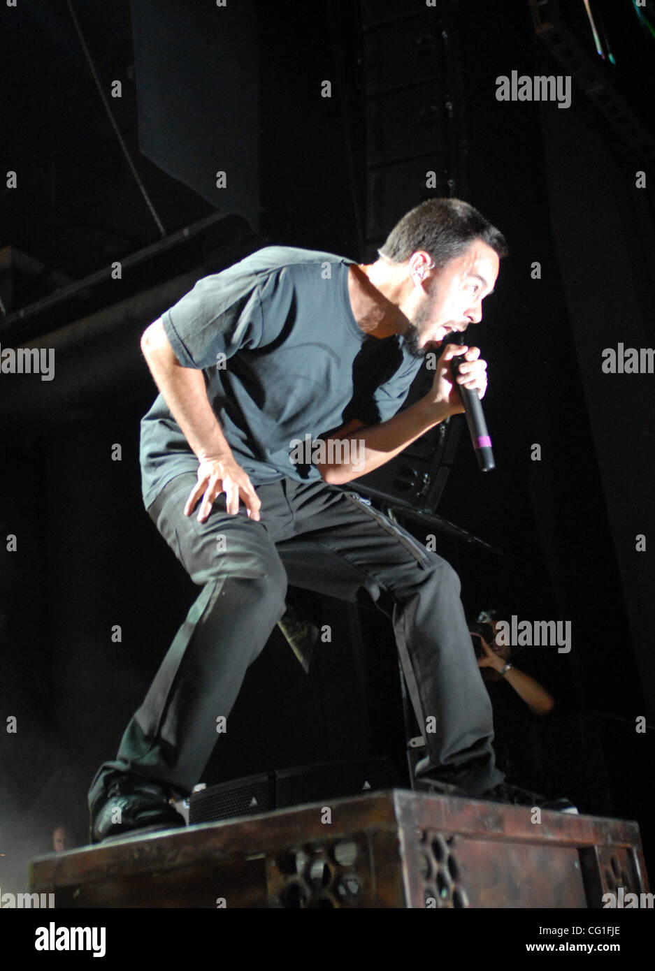 Aug. 13, 2007  Raleigh, NC; USA, Singer MIKE SHINODA of the band Linkin Park performs live as the 2007 Projekt Revolution Tour makes a stop at Walnut Creek Amphitheatre located in Raleigh.  Copyright 2007 Jason Moore. Mandatory Credit: Jason Moore Stock Photo