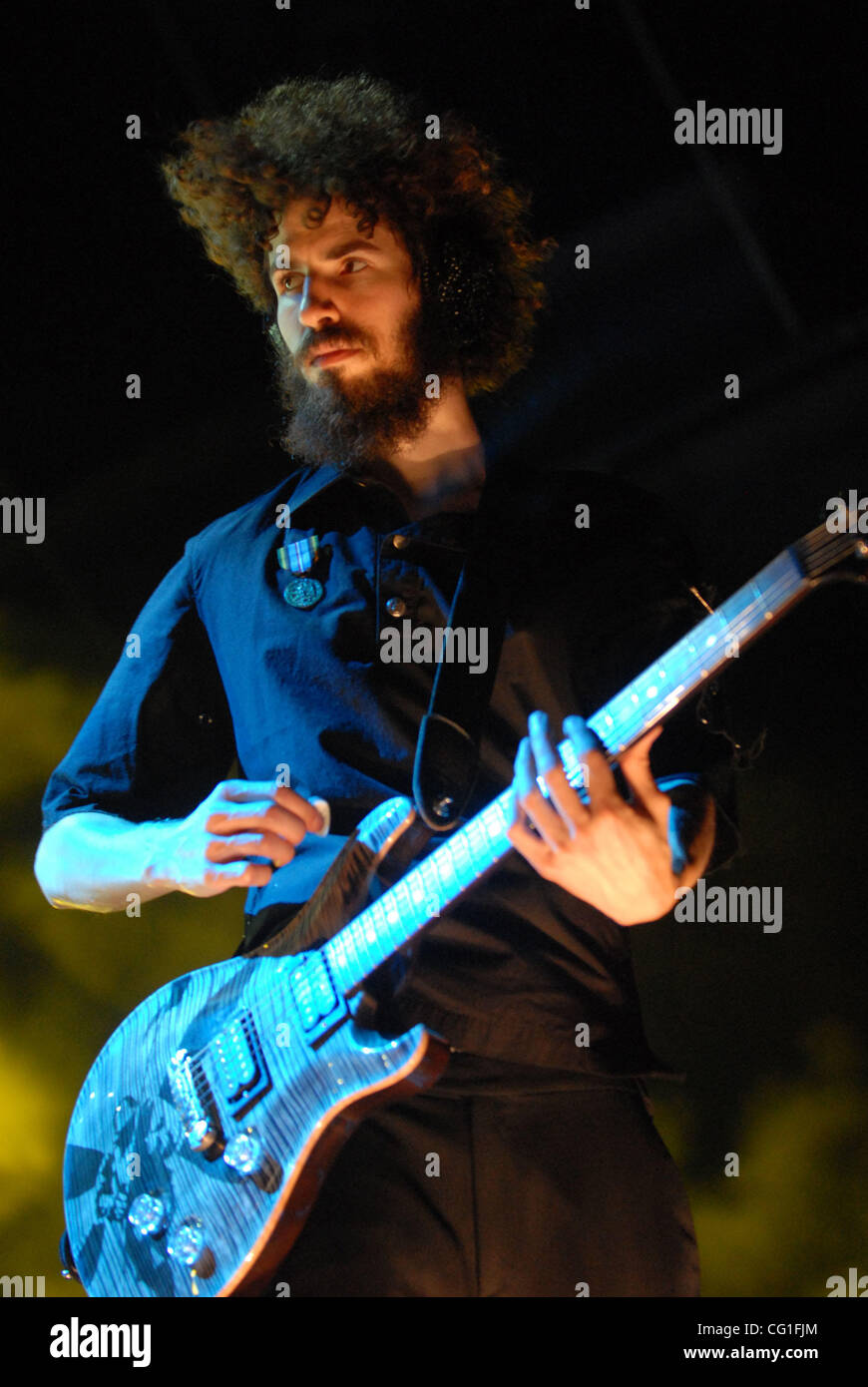 Aug. 13, 2007  Raleigh, NC; USA, Guitarist BRAD DELSON of the band Linkin Park performs live as the 2007 Projekt Revolution Tour makes a stop at Walnut Creek Amphitheatre located in Raleigh.  Copyright 2007 Jason Moore. Mandatory Credit: Jason Moore Stock Photo