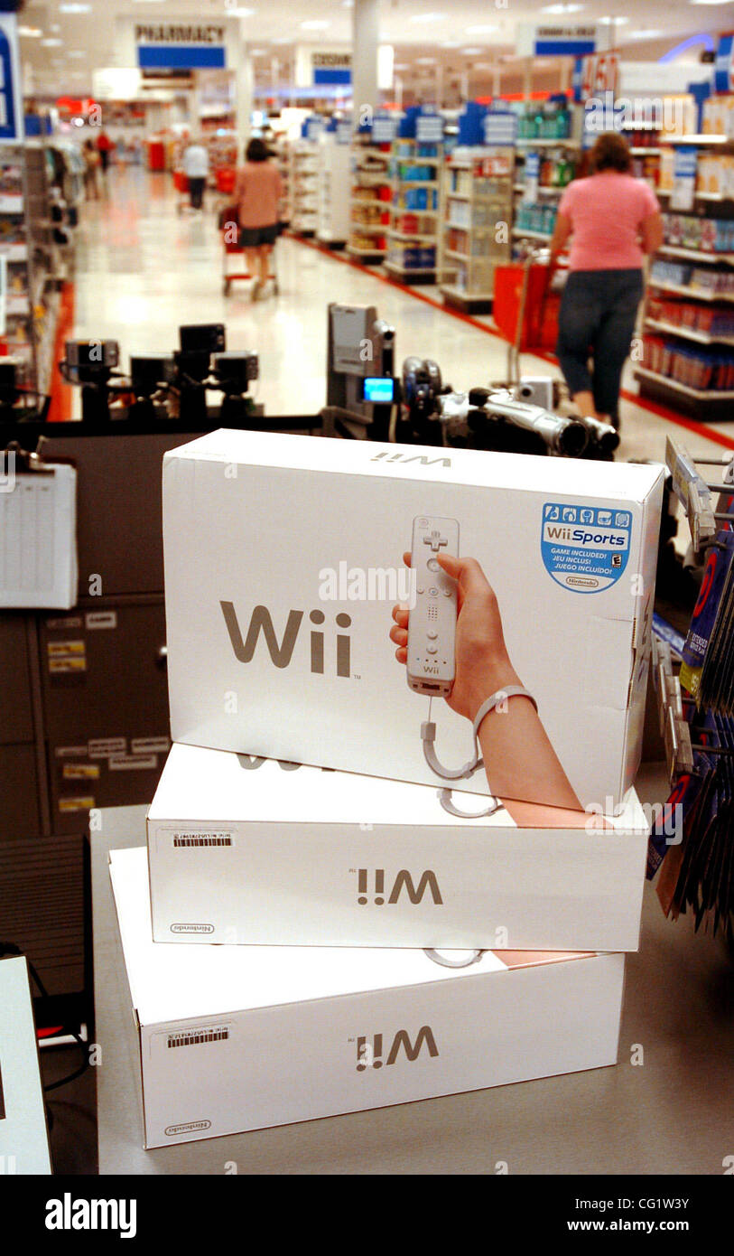 Three Nintendo Wii consoles photographed Wednesday, August 29, 2007, at the  Target store in Pleasant Hill, Calif. The game consoles, which have been  hard to find, are becoming more available. (Bob Pepping/Contra