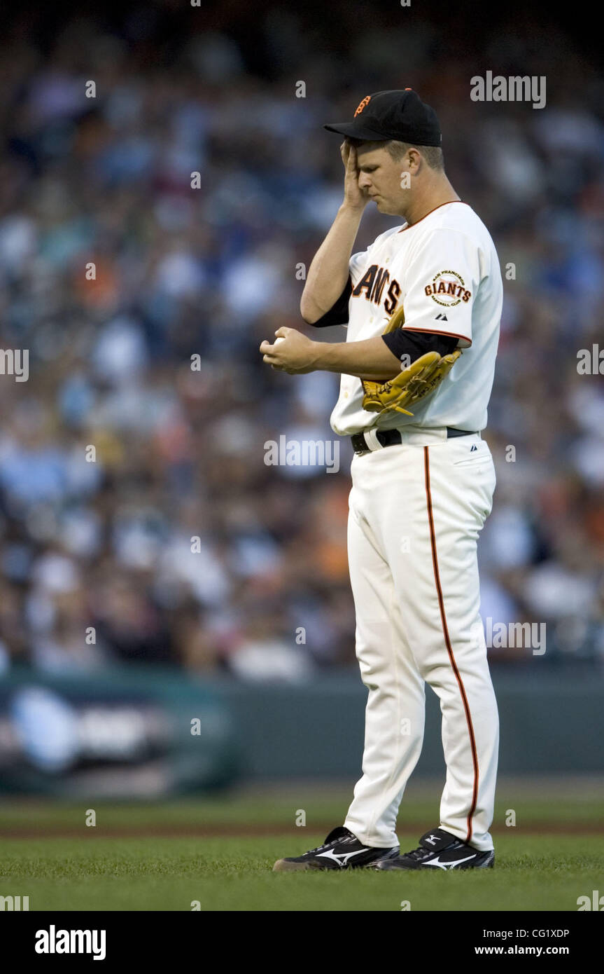 San Francisco Giants Matt Cain pitches to the Texas Rangers in the second inning of a baseball game in San Francisco Saturday June 20 2009. AP Photo Jeff Chiu Stock Photo Alamy