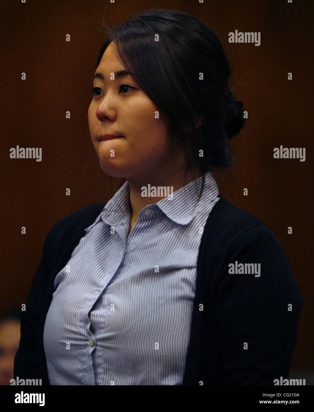 Standing in front of the judge, Seung Hee Son, a 19-year-old woman who was  sentenced in Sacramento Superior Court to five years probation for a hit-and-run accident that killed an 18-year-old bicyclist last August. Tyreece Mosely was killed Aug. 4, 2006 shortly before midnight near Folsom Boulevard Stock Photo