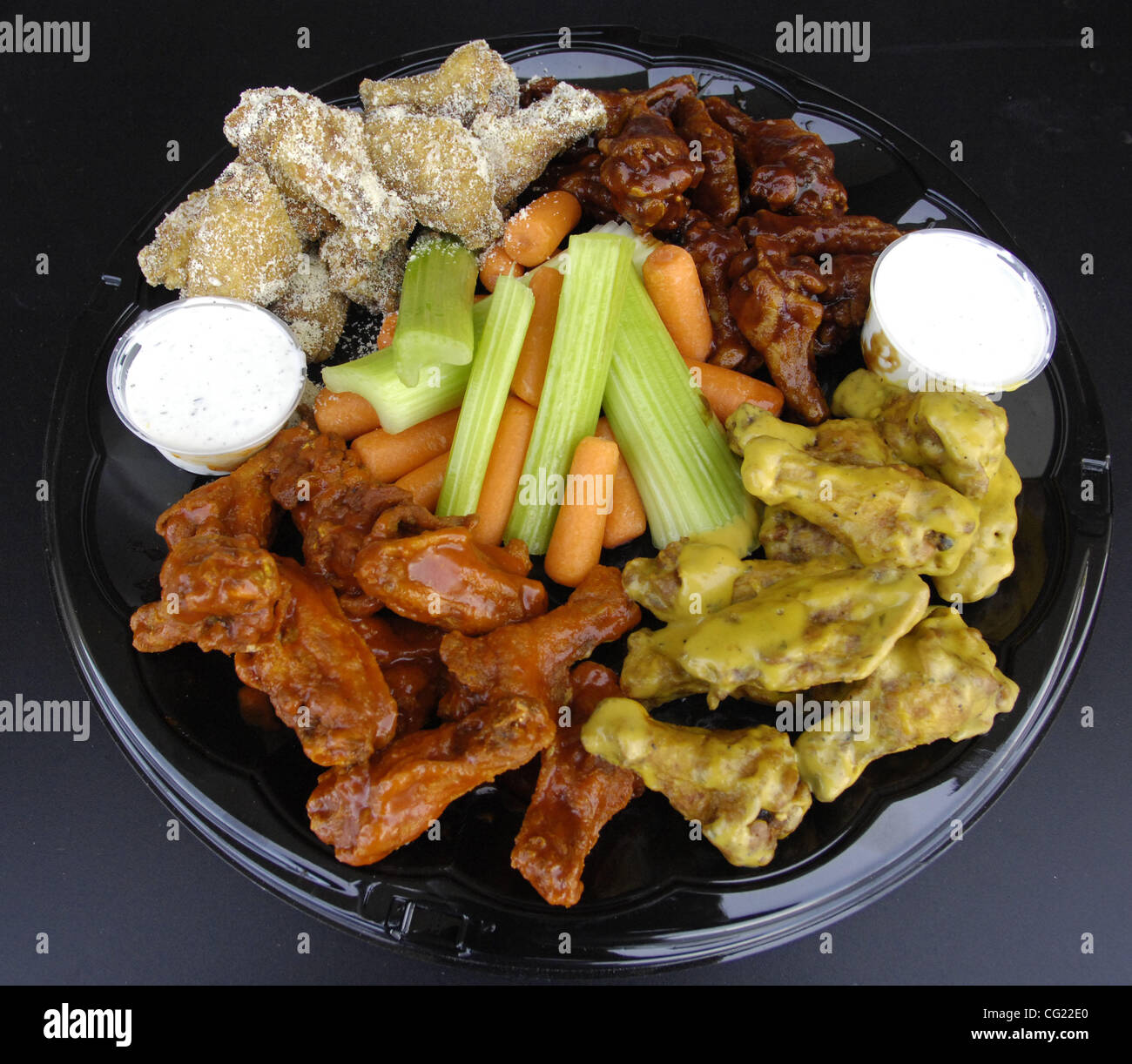 Chicken wing platter of 50 assorted flavors Hot Buffalo Wings Honey