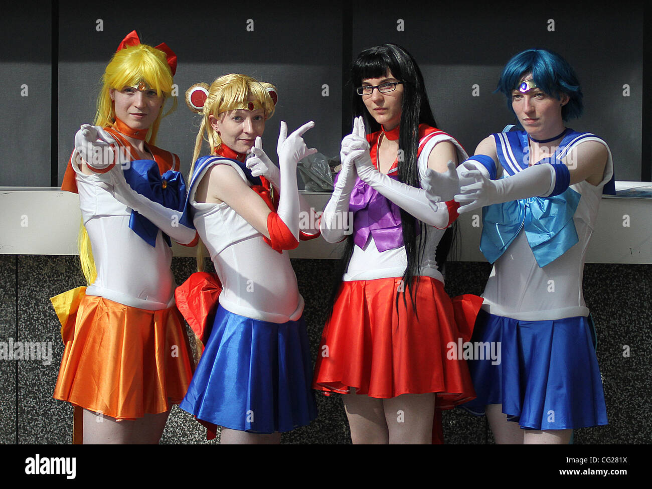 Otakuthon participants pose for a picture during the Otakuthon Anime Convention at Palais des congrès, Montreal. Otakuthon is Quebec's largest anime convention promoting Japanese animation (anime), Japanese graphic novels (manga), related gaming and Japanese pop-culture Stock Photo