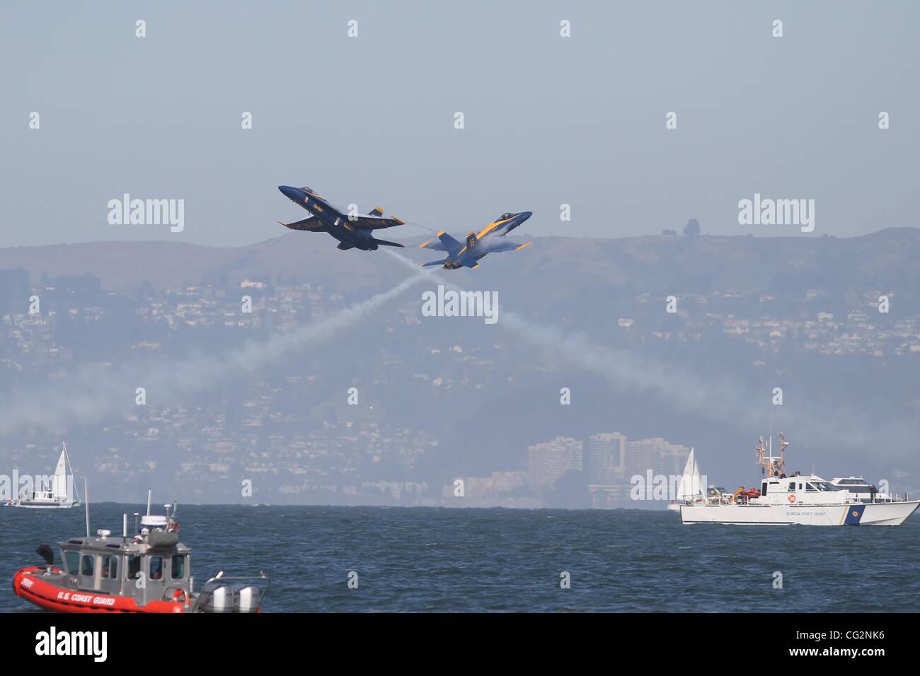 Oct. 7, 2011 - San Francisco, California, U.S - The Navy's Blue Angels perform Acrobatic maneuvers during the air show at Fleetweek in San Francisco (Credit Image: © Dinno Kovic/Southcreek/ZUMAPRESS.com) Stock Photo