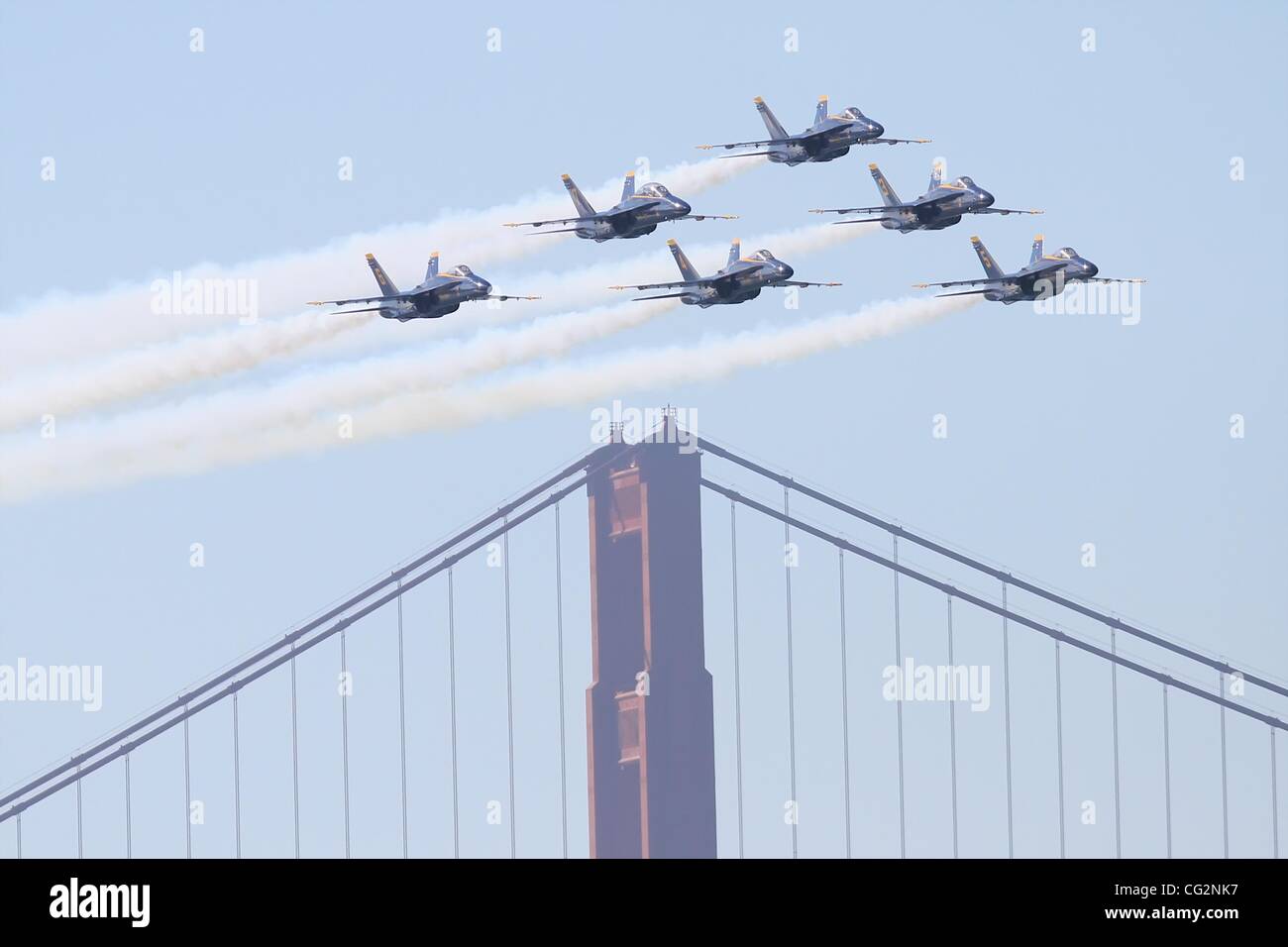 Oct. 7, 2011 - San Francisco, California, U.S - The Navy's Blue Angels perform Acrobatic maneuvers during the air show at Fleetweek in San Francisco (Credit Image: © Dinno Kovic/Southcreek/ZUMAPRESS.com) Stock Photo