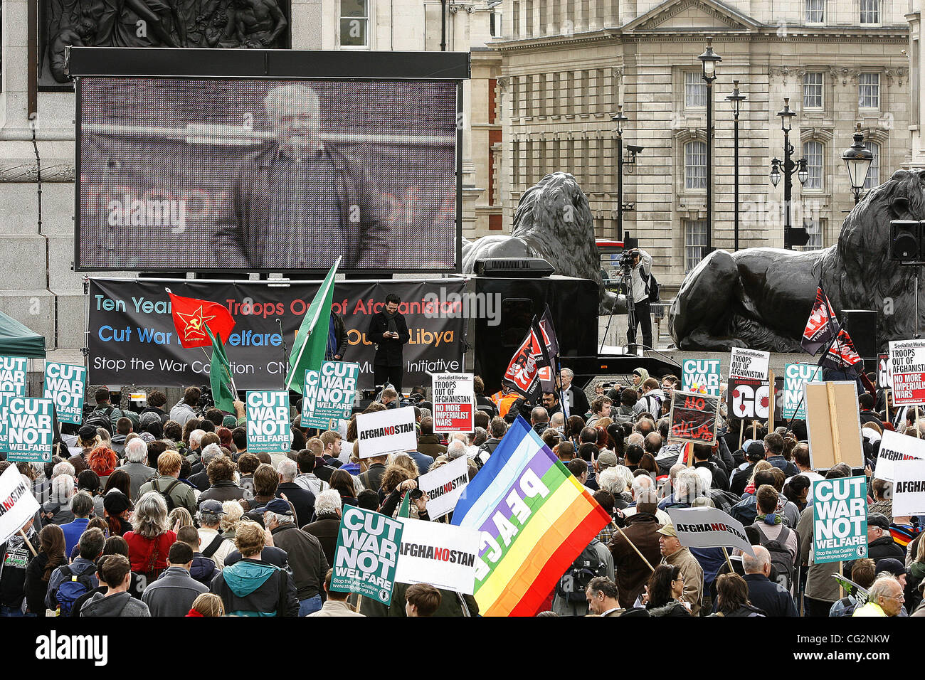 Oct. 8, 2011 - London, London, United Kingdom - Anti War protesters in London's Trafalgar Square demonstrate against ten years of conflict in Afghanistan (Credit Image: © Theodore Liasi/ZUMAPRESS.com) Stock Photo