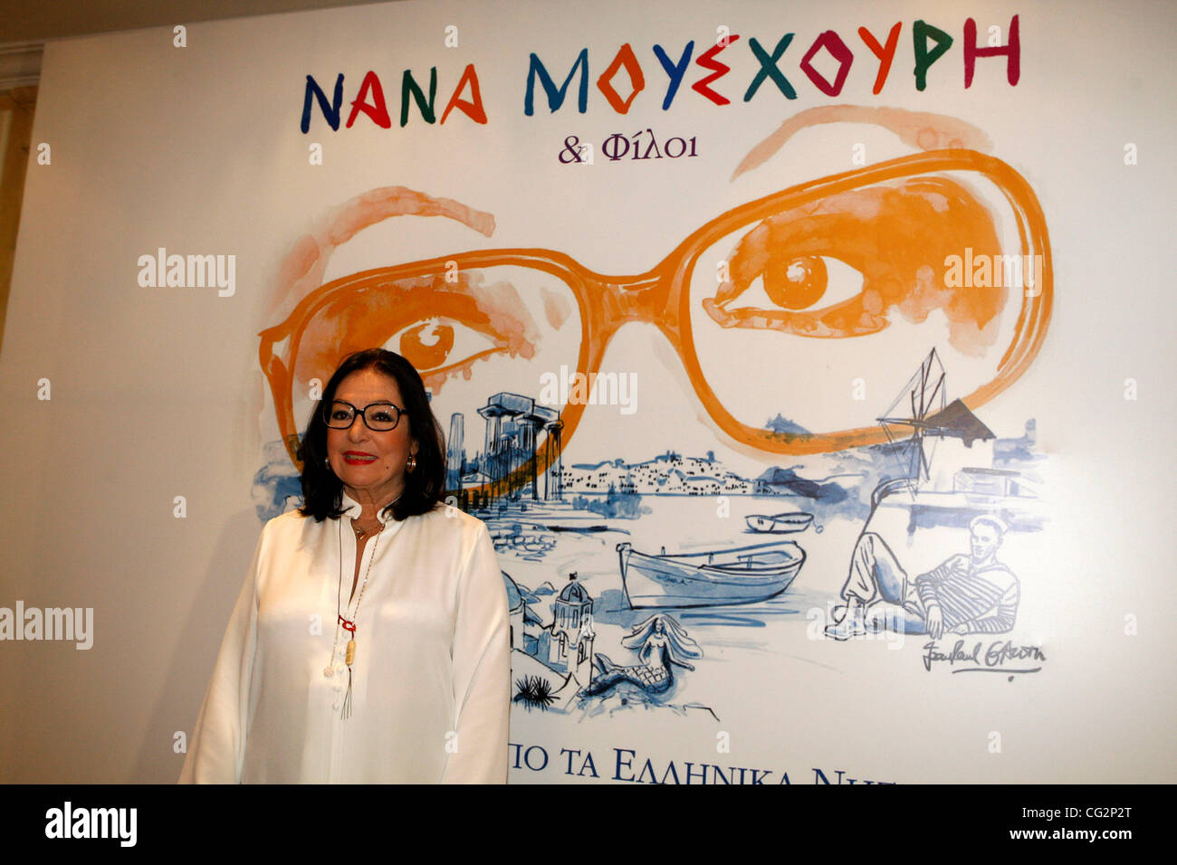 Oct. 10, 2011 - Athens, Greece - The famous Greek singer NANA MOUSKOURI presents her new CD ''Nana Mouskouri and Friends'' with traditional songs from the Greek islands. The cover was designed by her good friend, Jean Paul Gaultier. (Credit Image: © Aristidis Vafeiadakis/ZUMAPRESS.com) Stock Photo