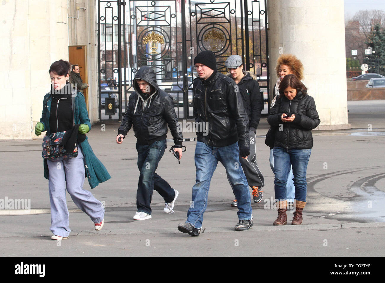 October 25,2011. Moscow,Russia. Pictured: Members of Stomp group in Moscow. Stomp is a percussion group (originating in Brighton, UK) that uses the body and ordinary objects to create a physical theatre performance. Stock Photo