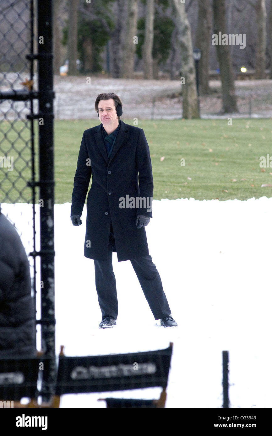 Jim Carrey filming in the snow his new film 'Mr. Popper's Penguins' on