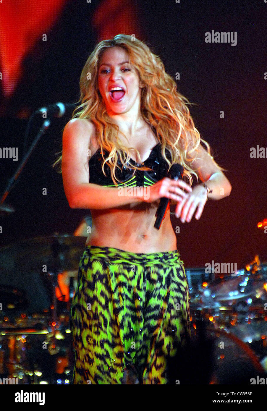 Shakira performs live on stage as part of her World Tour "The Sun Comes