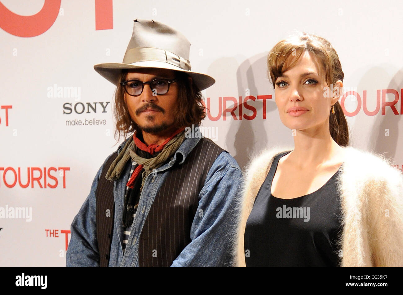 Johnny Depp, Angelina Jolie Photocall of 'The Tourist' at Villamagna Hotel Madrid, Spain - 16.12.10 Stock Photo