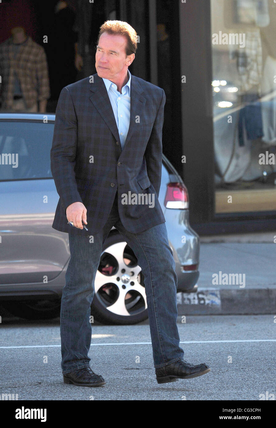 Arnold Schwarzenegger Out And About In Santa Monica Wearing A Blue 