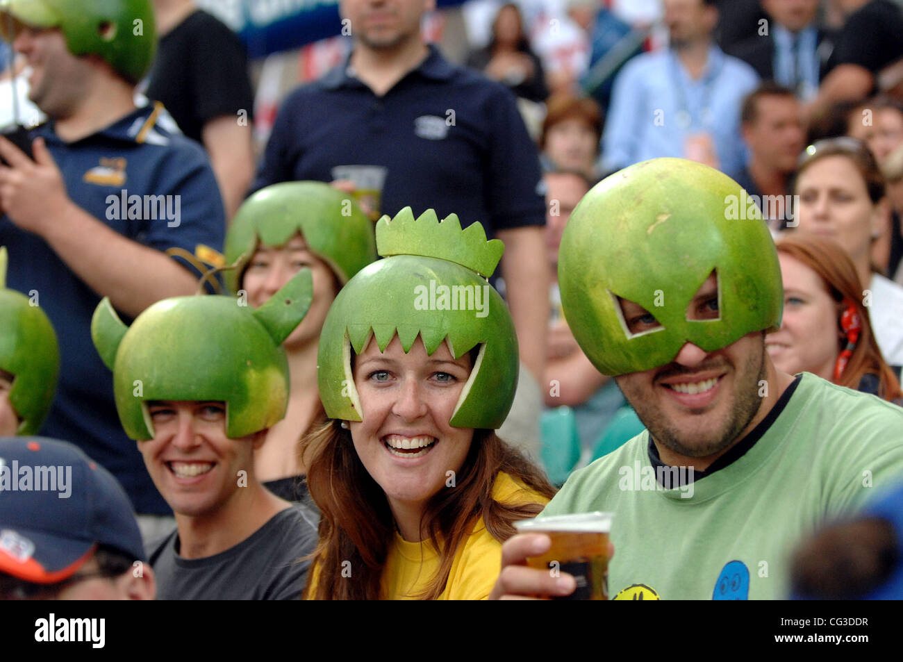 Fans With Melon Helmets During Day One Of The Fifth Ashes Test Stock Photo Alamy