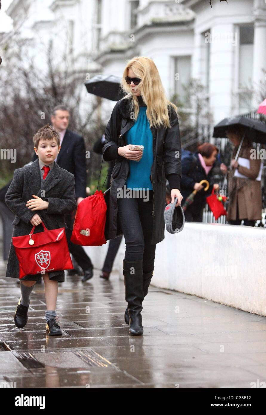 Claudia Schiffer takes her son to school London, England - 06.01.11 Stock Photo