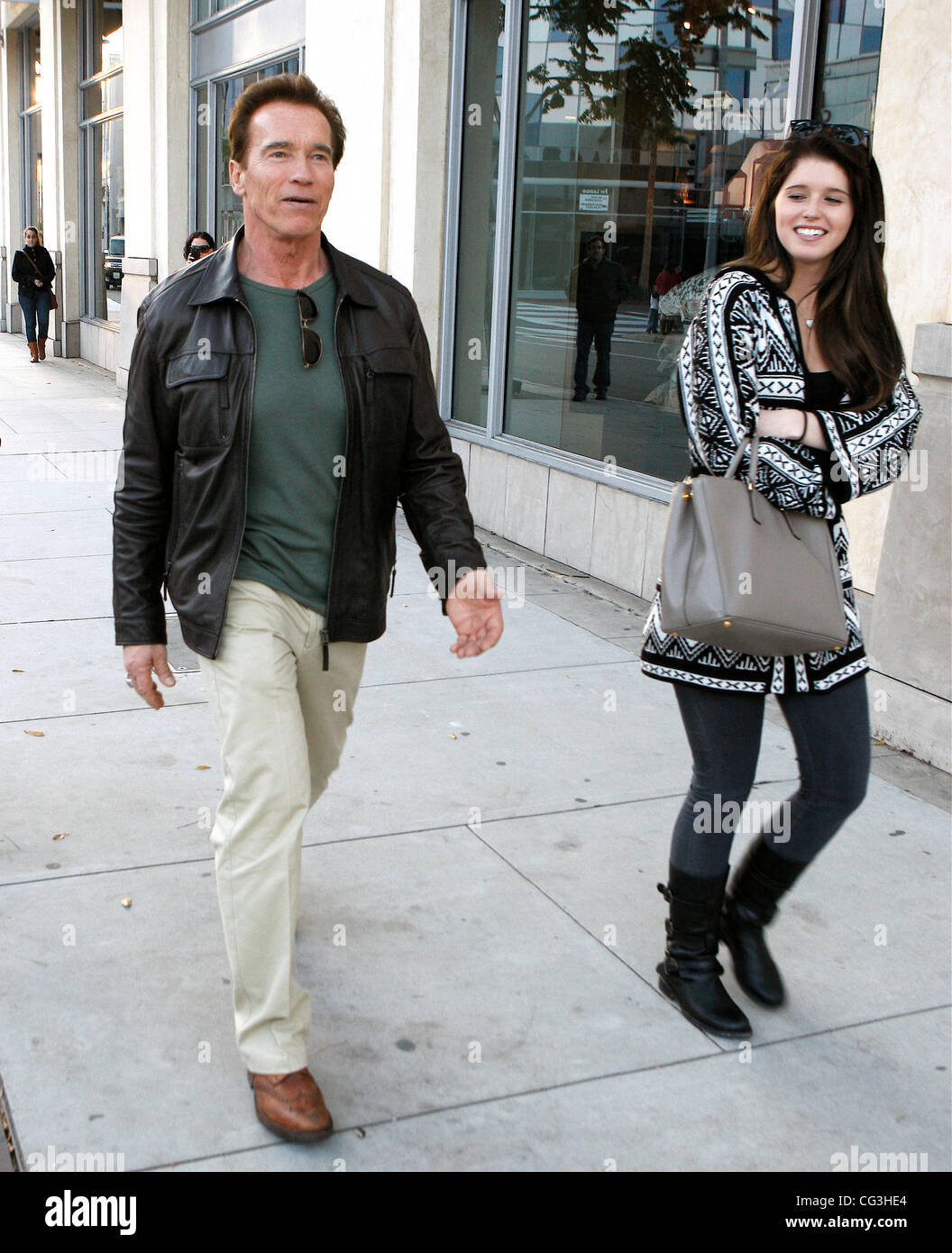 Arnold Schwarzenegger and his daughter Katherine Schwarzenegger shopping at Pottery Barn store in Beverly Hills Los Angeles, California - 09.01.11 Stock Photo