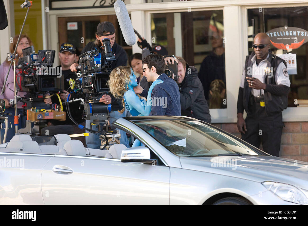 AnnaLynne McCord in an 'Avatar' like costume while shooting a kissing scene for '90210' in