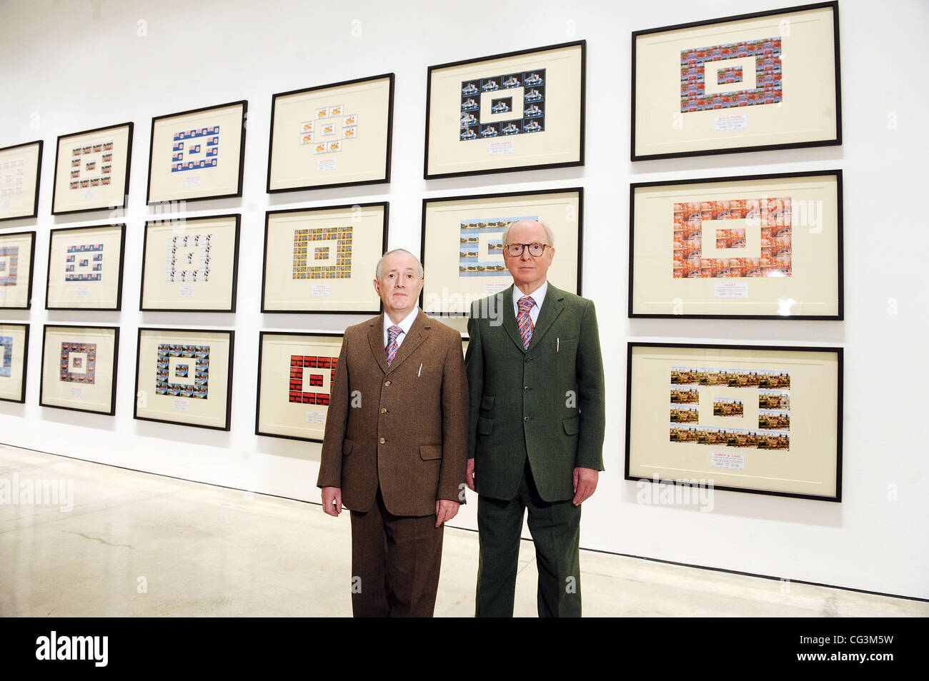 Gilbert Proesch and George Passmore  British artists and double act Gilbert and George at the press view of their new exhibition at White Cube London, England- 12.01.11 Stock Photo