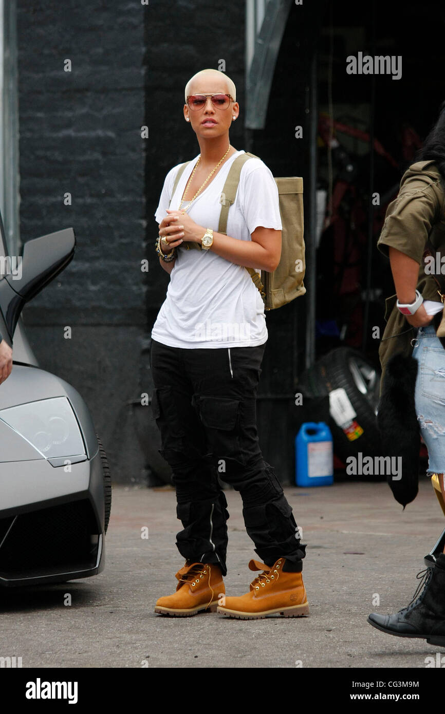 Amber Rose looking at customised cars at Platinum Motorsports in Hollywood. Los Angeles