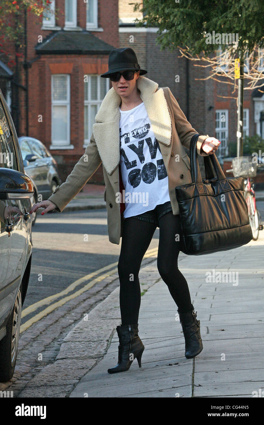 Denise Van Outen leaving home to go to a photoshoot London, England