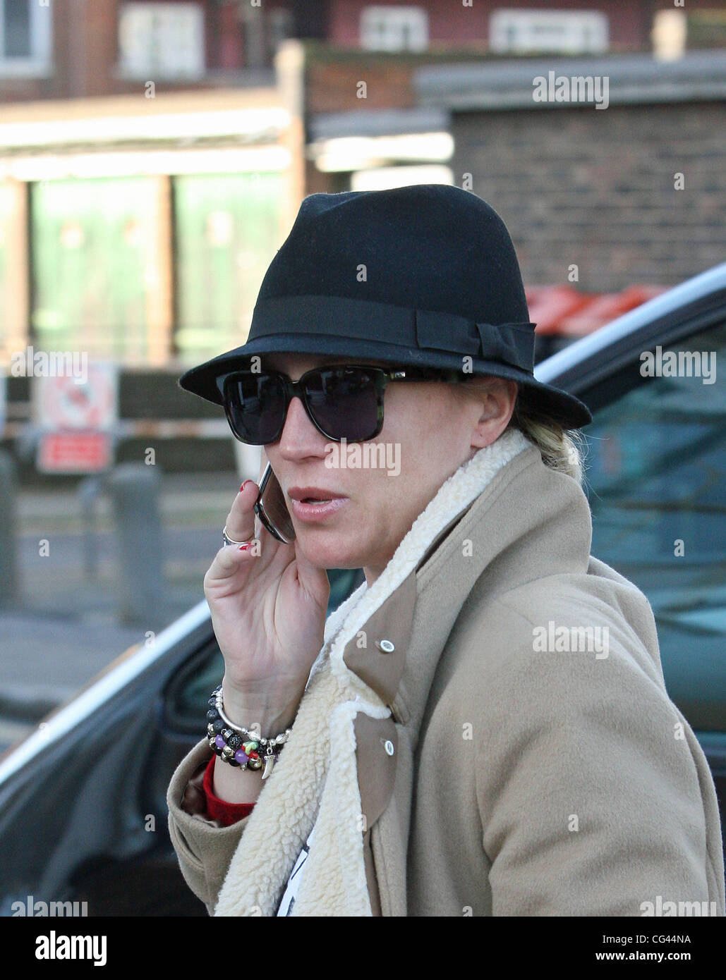 Denise Van Outen leaving home to go to a photoshoot London, England