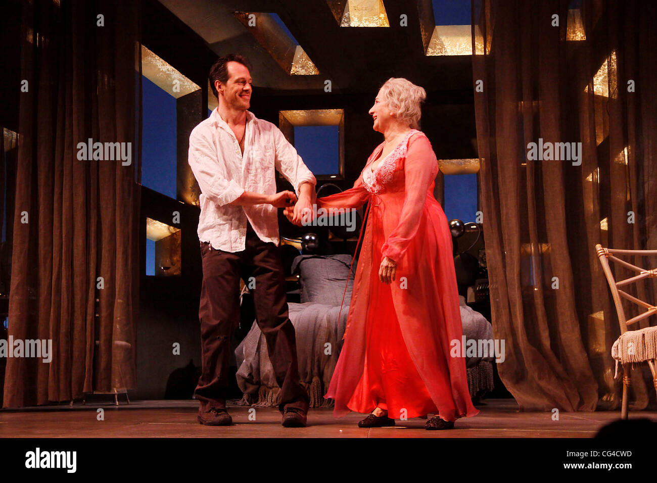 Darren Pettie and Olympia Dukakis  Opening night of the Roundabout Theatre Company production of 'The Milk Train Doesn't Stop Here Anymore' at the Laura Pels Theatre - Curtain Call. New York City, USA - 30.01.11 Stock Photo