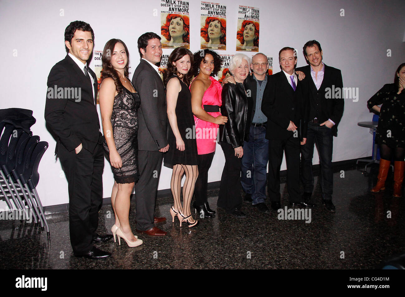 Kevin Fugaro, Amanda Tudor, Curtis Billings, Maggie Lacey, Elisa Bocanegra, Olympia Dukakis, Michael Wilson, Edward Hibbert and Darren Pettie  Opening night of the Roundabout Theatre Company production of 'The Milk Train Doesn't Stop Here Anymore' at the Stock Photo