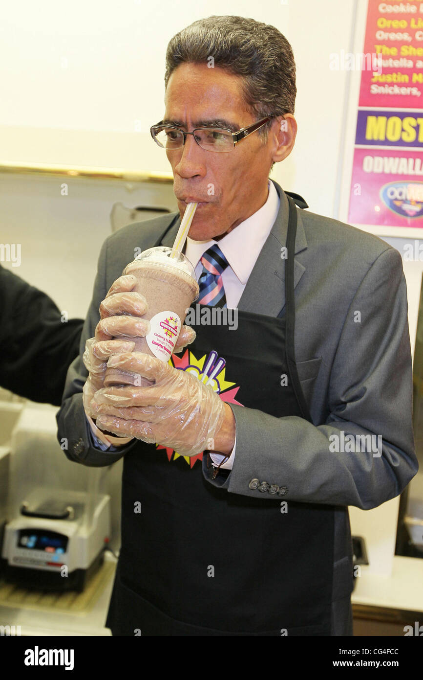 Ted Williams the man with the golden voice, creates The Golden Voice  Milkshake at Millions of Milkshakes in West Hollywood. Ingredients include  strawberries, bananas, Oreo cookies, and non-dairy ice cream. A portion