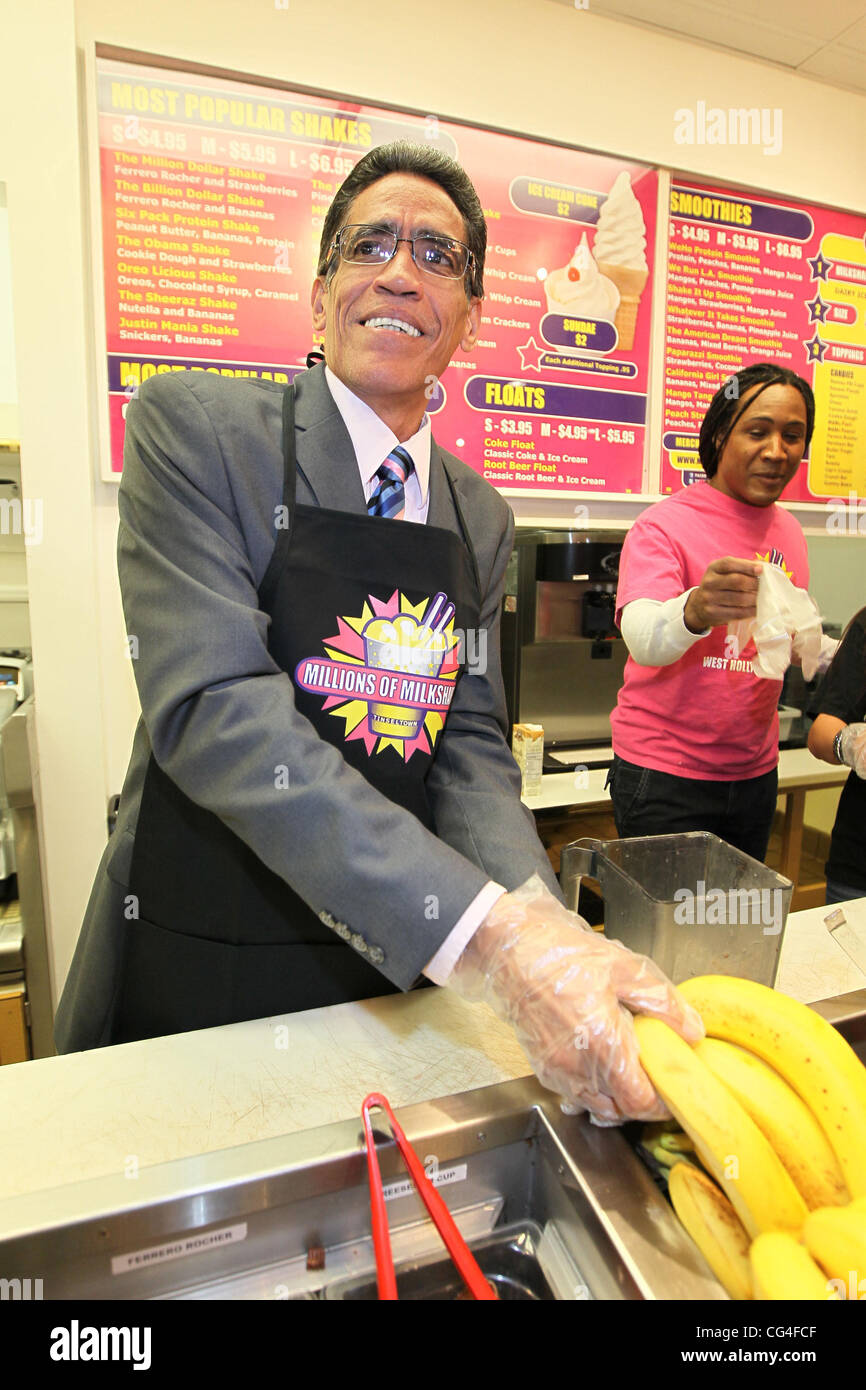 Ted Williams the man with the golden voice, creates The Golden Voice  Milkshake at Millions of Milkshakes in West Hollywood. Ingredients include  strawberries, bananas, Oreo cookies, and non-dairy ice cream. A portion