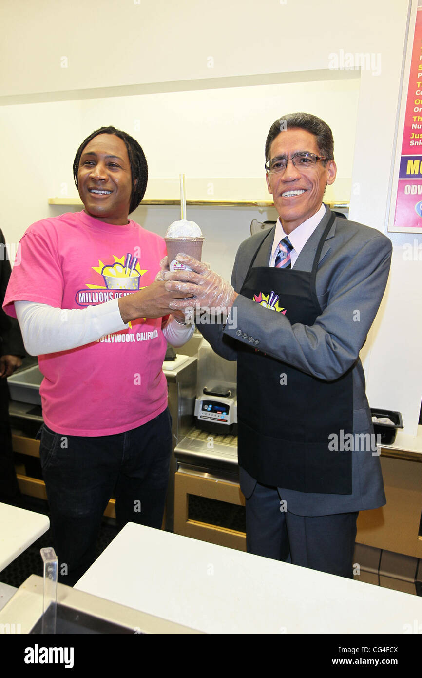 Ted Williams the man with the golden voice, creates The Golden Voice  Milkshake at Millions of Milkshakes in West Hollywood. Ingredients include  strawberries, bananas, Oreo cookies, and non-dairy ice cream. A portion