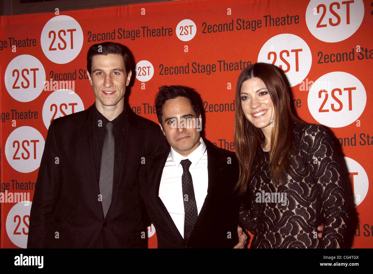 Pablo Schreiber, Rajiv Joseph and Jennifer Carpenter  Opening night after party for the Second Stage Theatre production of 'Gruesome Playground Injuries' held at Dopo Teatro restaurant. New York City, USA - 31.01.11 Stock Photo
