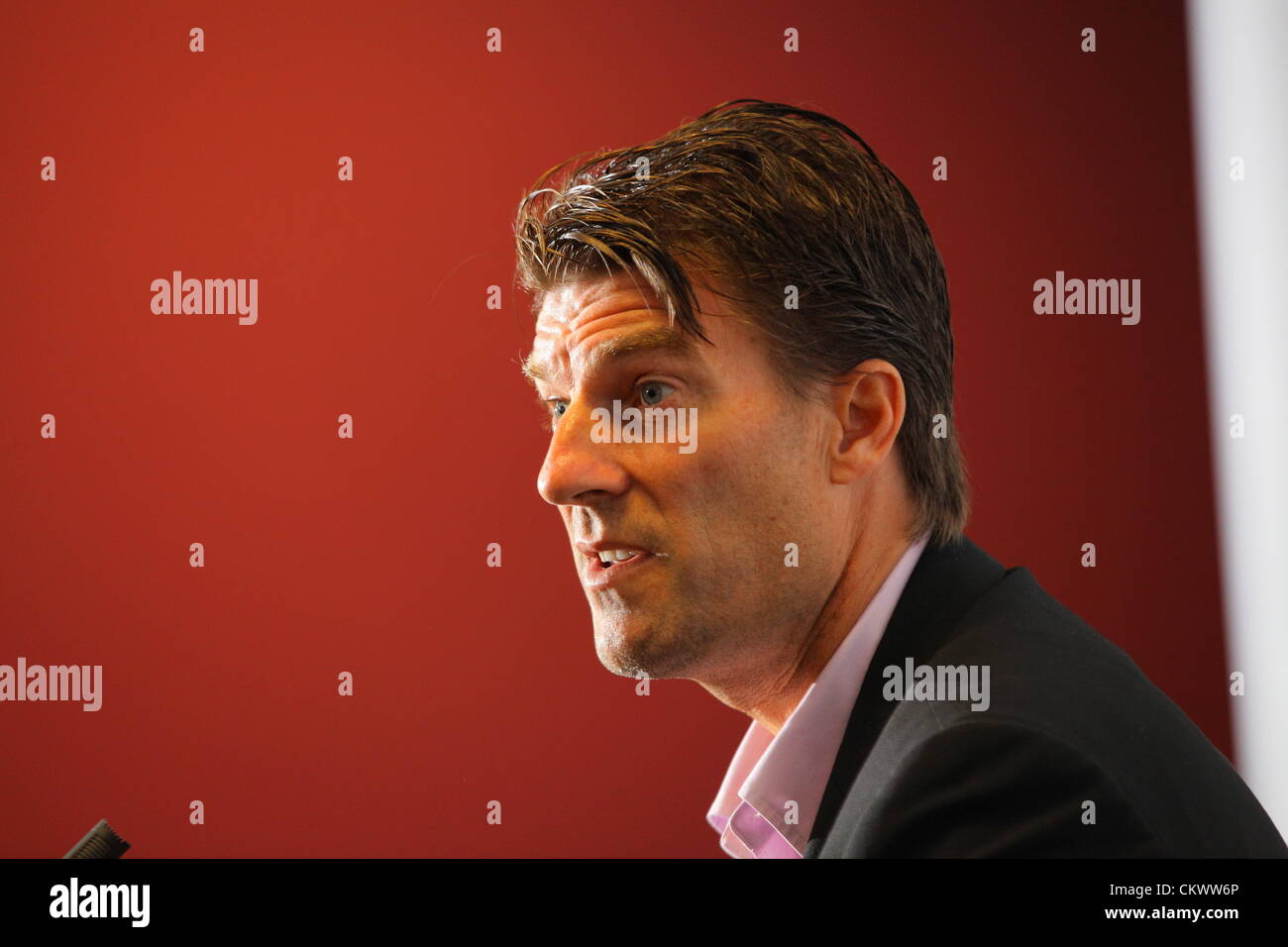 Pictured: Manager Michael Laudrup. Thursday 23 August 2012  Re: Barclay's Premier League side Swansea City FC press conference at the Liberty Stadium, south Wales, UK. Stock Photo