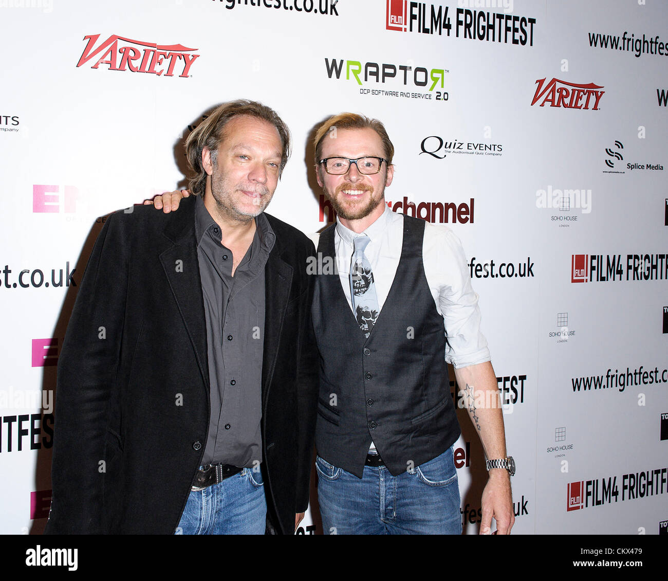 25 August 2012. Greg Nicotero  receives the inaugural Variety FrightFest Award at Frightfest the 13th at The Empire, Leicester Square, London. Persons pictured: Simon Pegg and Greg Nicotero. Gregory Nicotero (born March 15, 1963) is an American special effects creator, actor, and director. The award was presented by Simon Pegg following an Interview with Damon Wise.. Picture by Julie Edwards Stock Photo