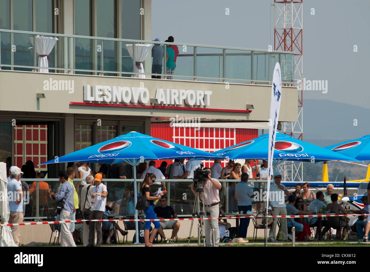 Lesnovo, Bulgaria; 24th Aug 2012. Airport building in Lesnovo, east of the Bulgarian capital Sofia. On normal days only crop dusters and some private pilots can be found here. During the two-day air show thousands of viewers gathered here. Credit:  Johann Brandstatter / Alamy Live News Stock Photo