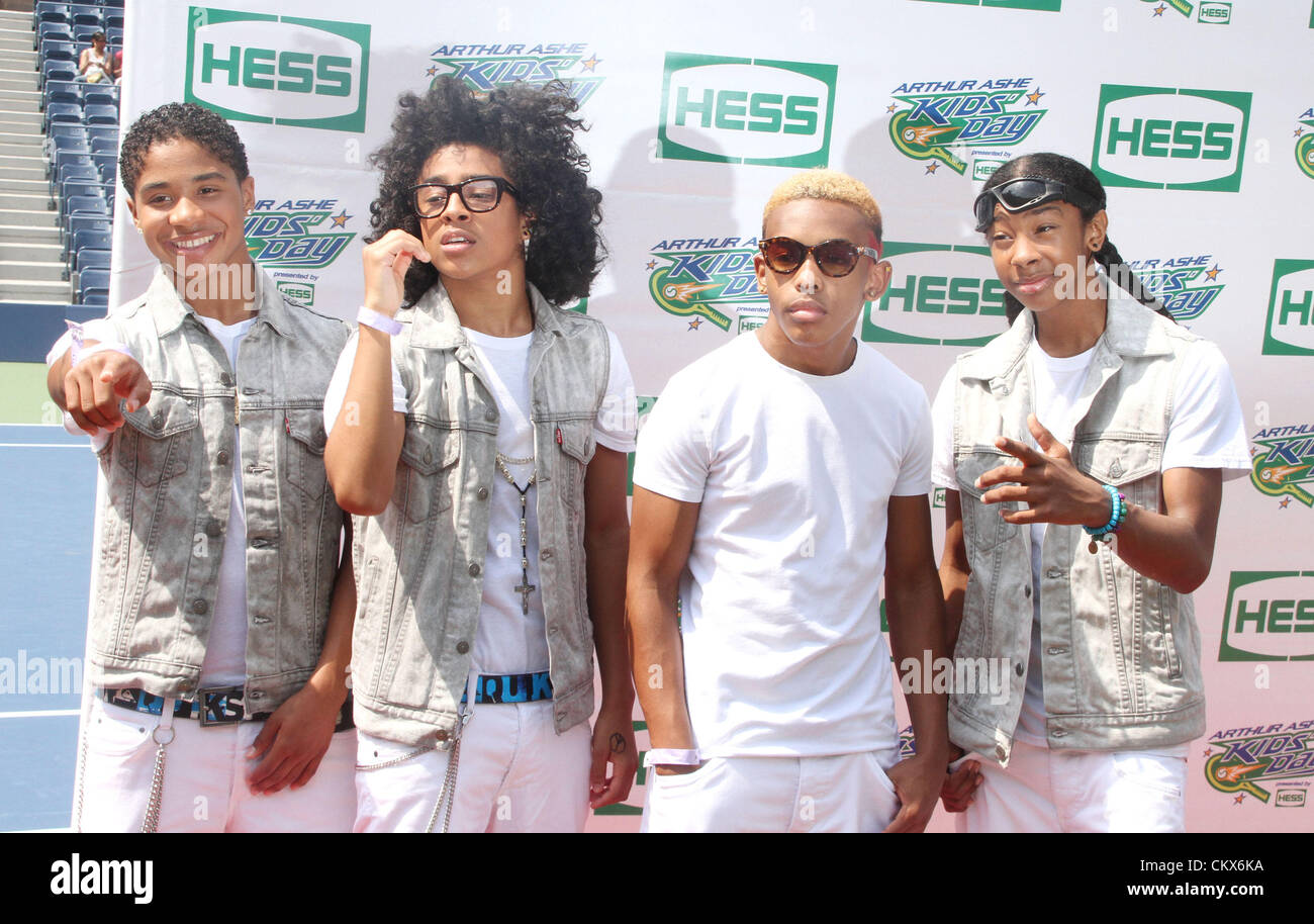 Aug. 25, 2012 - New York, New York, U.S. - Singers (L-R) ROC ROYAL, PRINCETON, PRODIGY and RAY RAY from the group MINDLESS BEHAVIOR attend the Arthur Ashe Kids Day held at the USTA Billie Jean King National Tennis Center. (Credit Image: © Nancy Kaszerman/ZUMAPRESS.com) Stock Photo