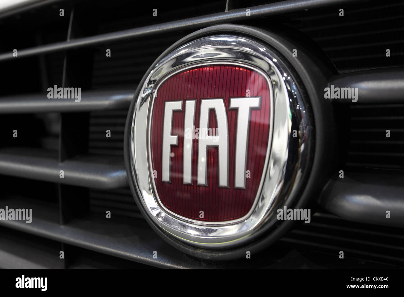 August 27, 2012 in Dusseldorf, Germany. FIAT logo at the Caravan Salon Exhibition 2012. Stock Photo