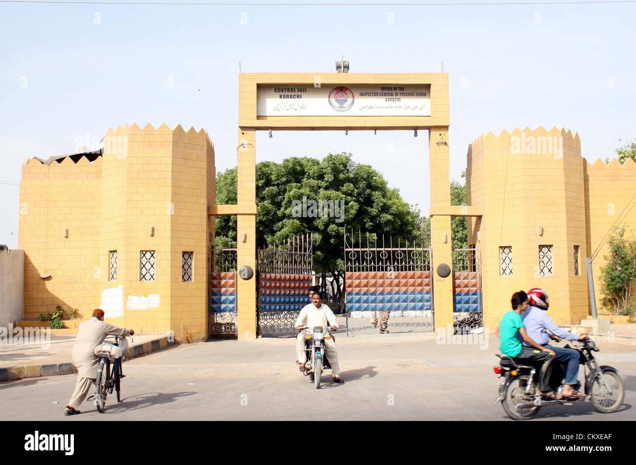 View of non security arrangement at central prison after  special intelligence declared sensitive Karachi Central prison on Tuesday, August 28, 2012. Stock Photo