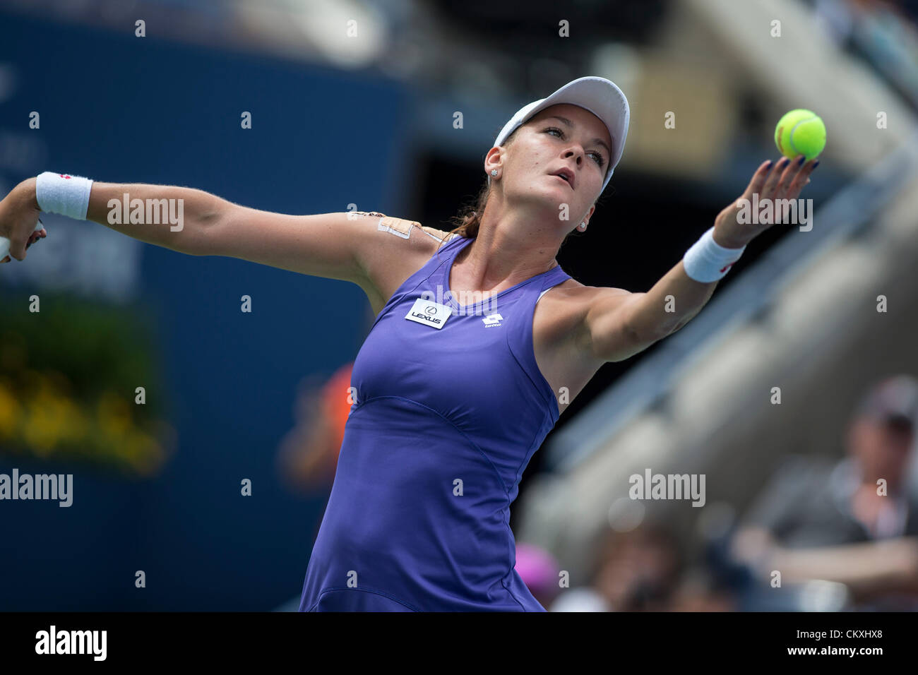 Agnieszka Radwanska (POL) during her first round match at the 2012 US ...