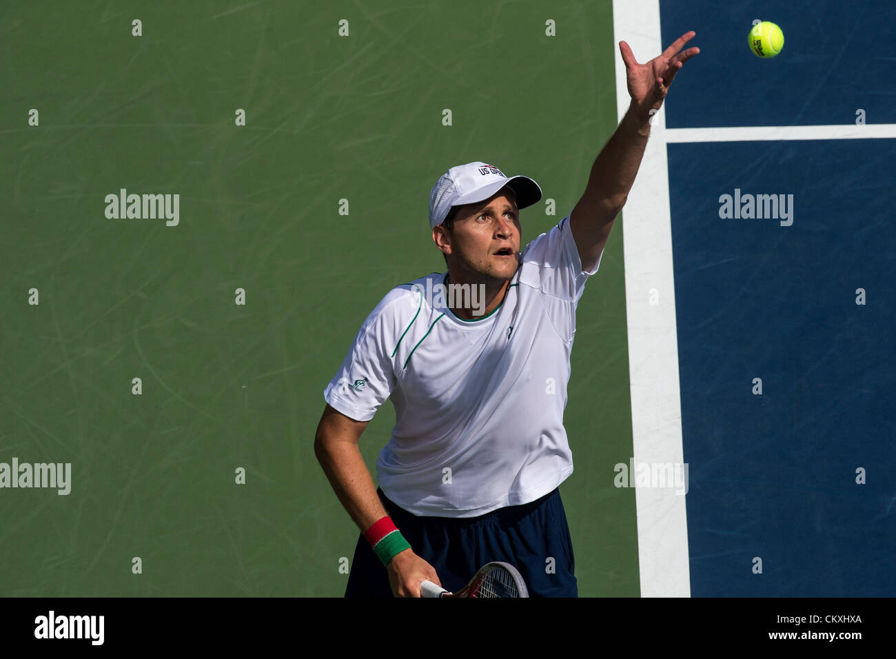 Karol Beck (SVK) during his first round match at the 2012 US Open Tennis Tournament, Flushing, New York. USA. 28th August. Stock Photo